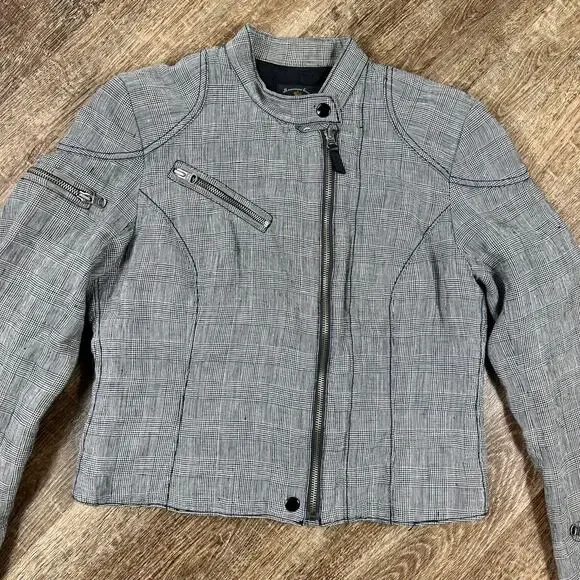 Vintage Polo Ralph Lauren Women's 100% Linen Blazer Jacket Moto Plaid - Picture 5 of 8